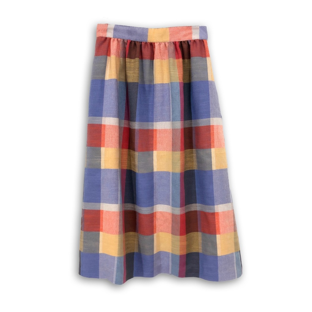beautiful vibrant vintage yarn dyed plaid midi skirt (2 / XS)
